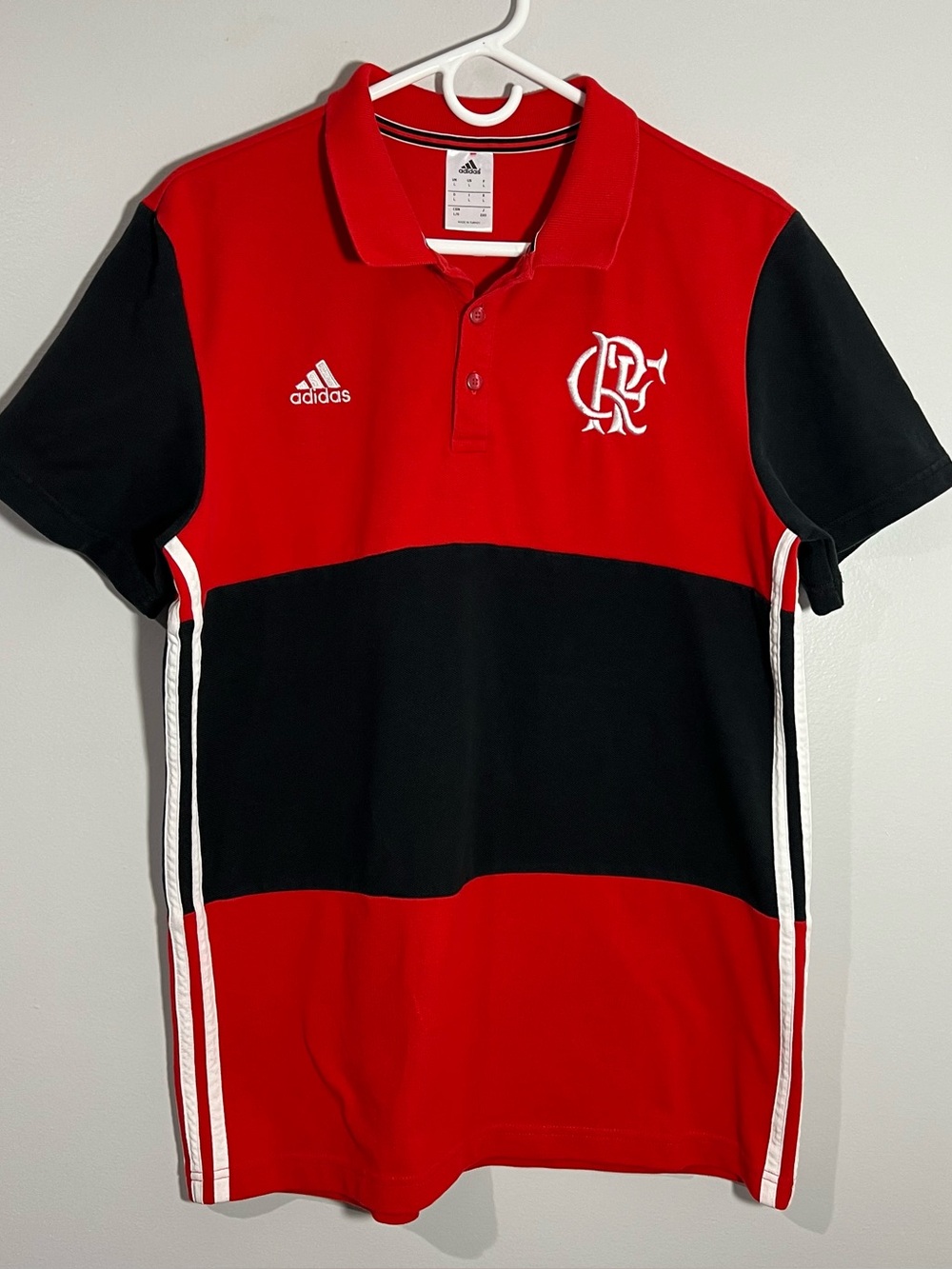 Adidas CR Flamengo Soccer Club Red Black Short Sleeve Polo Shirt Mens Large